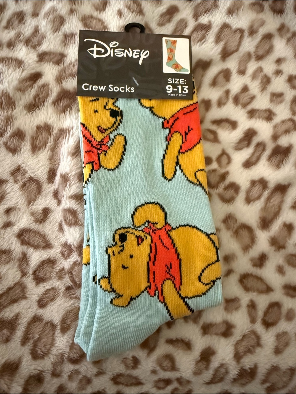 Disney Men’s Winnie the Pooh Light Blue and Yellow Crew Socks